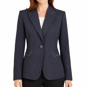 Tahari ASL Blazer Size 12P Black Green Pinstripe Double Vent 3 Pockets Lined